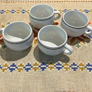 Denby Vanilla Pattern White and Brown Rounded Flat Cup made in England Set of 4